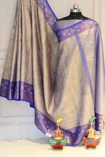 exclusive silk tissue skirt minakari border saree | Banarasi Poshak